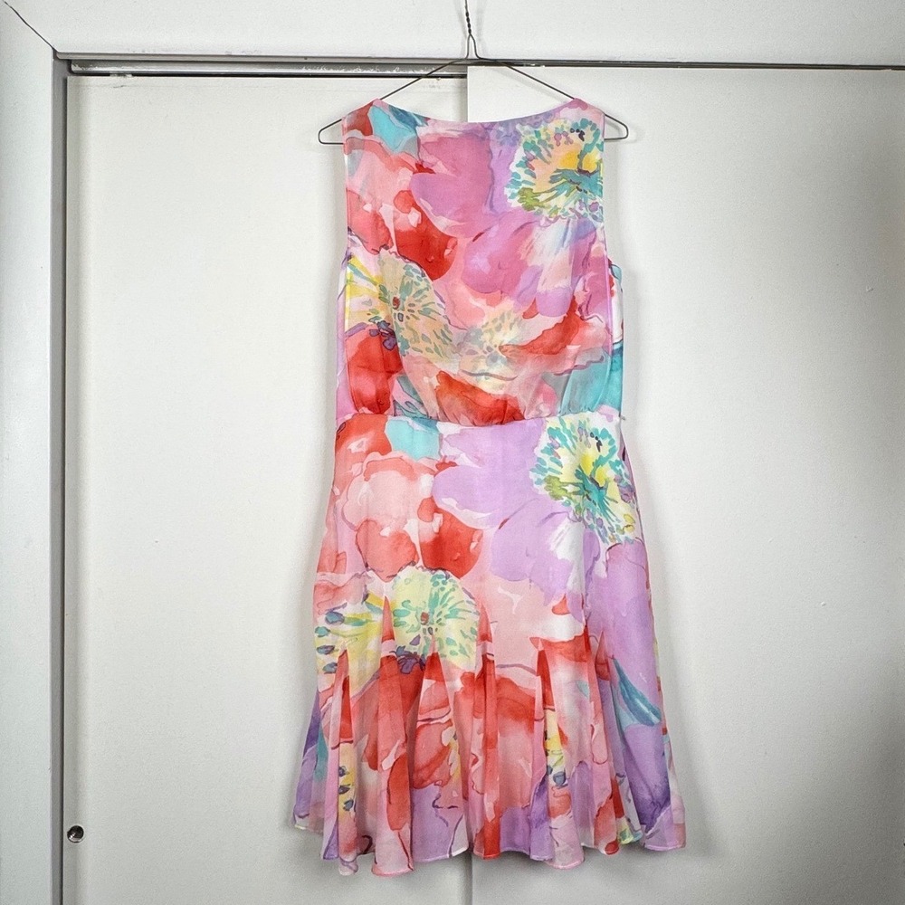 Lauren Ralph Lauren Watercolor Floral Chiffon Flare Romantic Coquette Dress SS